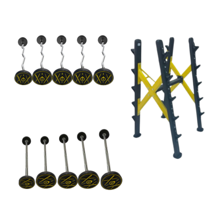 TA Sports Straight and Curl CPU Coated Barbell Set with Rack