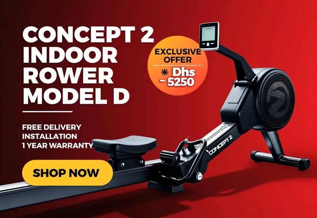 Concept2 rowing machine Model D for sale in UAE – premium indoor rower with free delivery, installation, and 1-year warranty, special offer at Dhs 5250