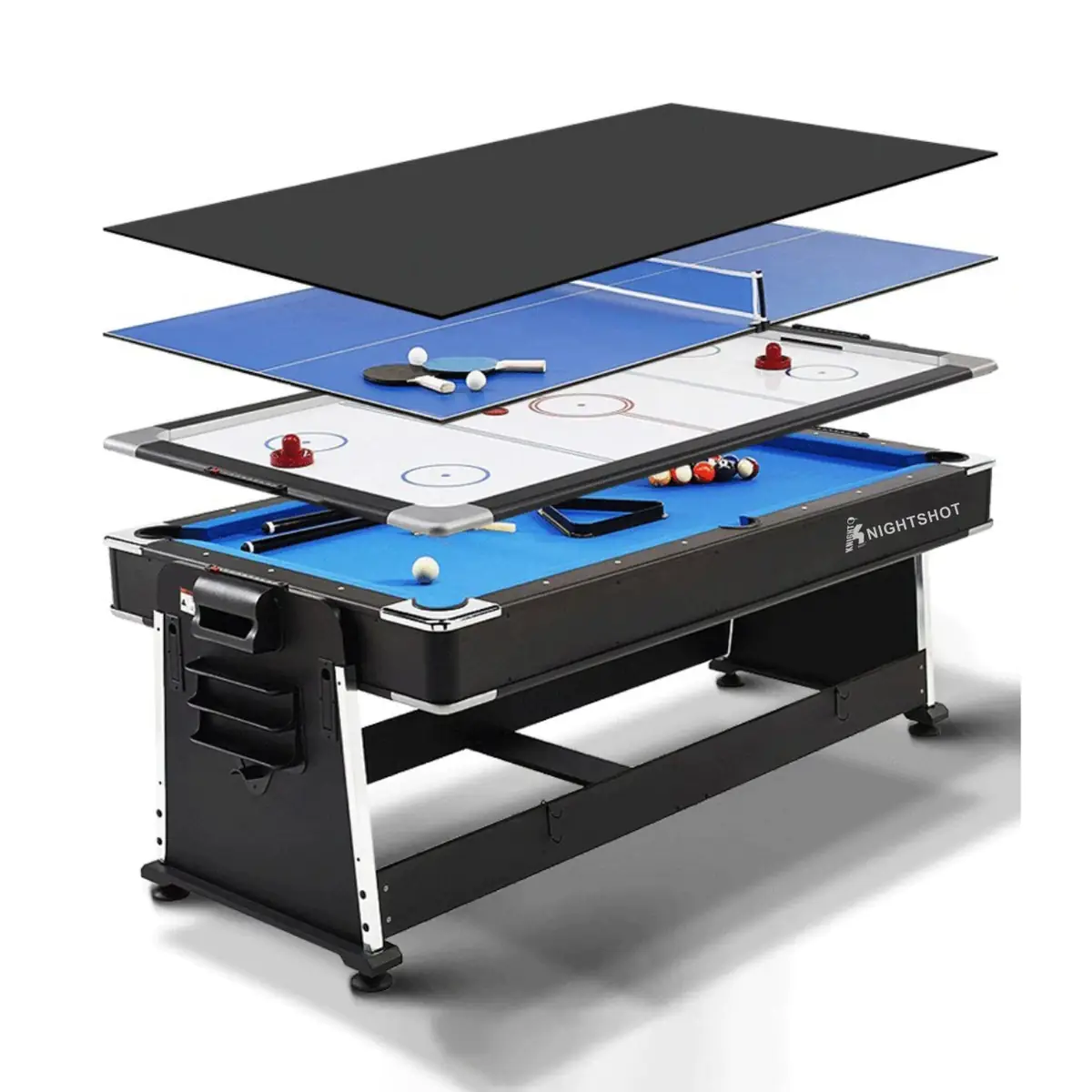 Knightshot Rotating 4-in-1 Dining & Home Pool Table 7 FT Black